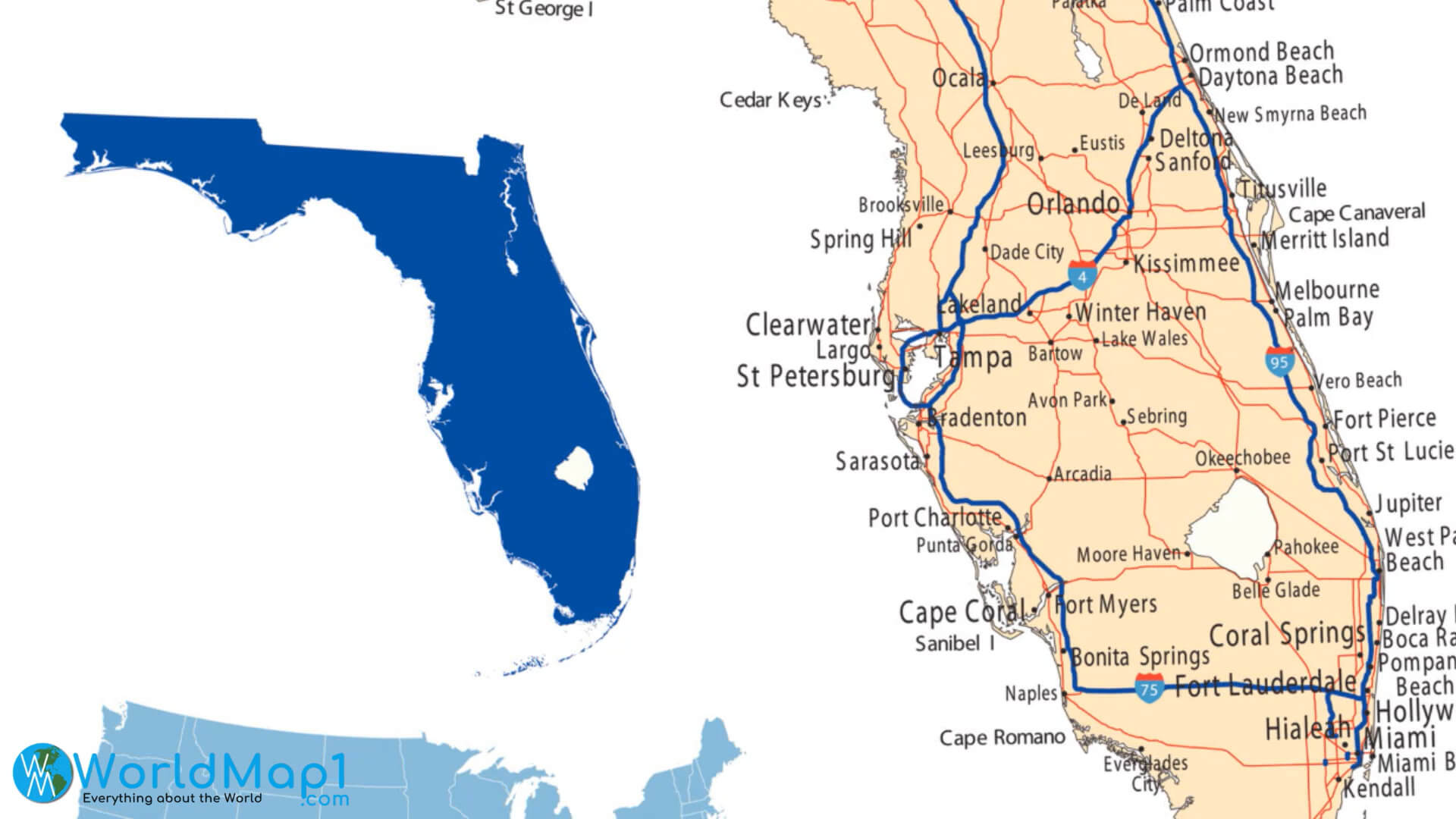 Roads Map of Florida with Blank Map